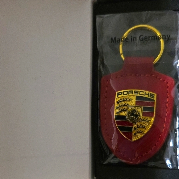 Porsche Design Red Keychain with Gold Emblem - Picture 3 of 3